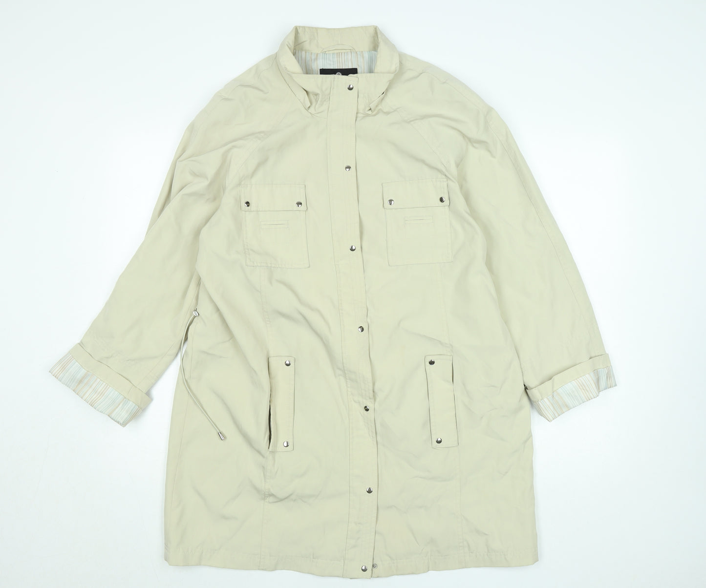 Drizzle Women Beige Long Rain Coat Size 14 Lightweight Classic Style