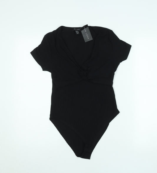 New Look Women’s Black V-Neck Short Sleeve Twist Front Bodysuit UK 10