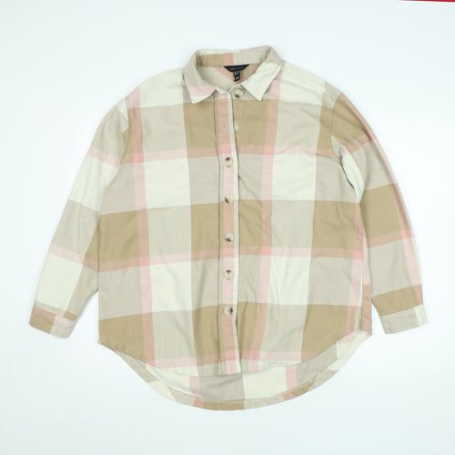 New Look Womens Beige Check Button-Up Shirt Size 12