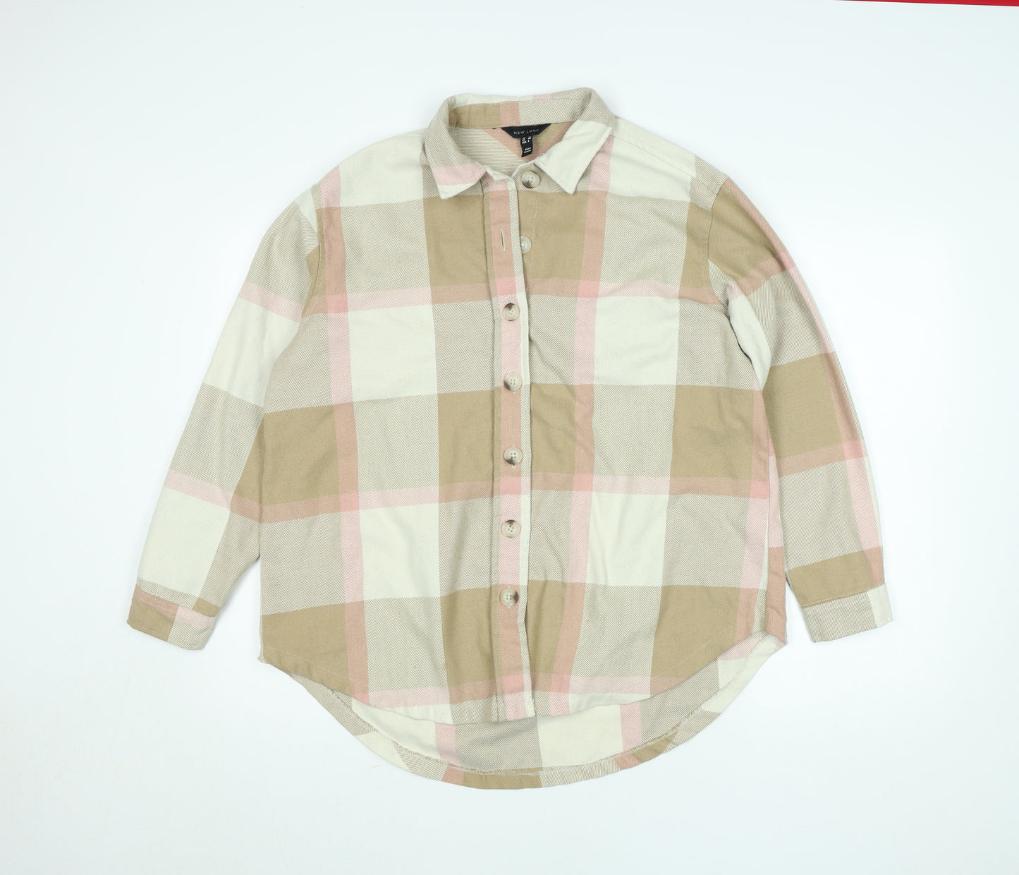 New Look Womens Beige Check Button-Up Shirt Size 12