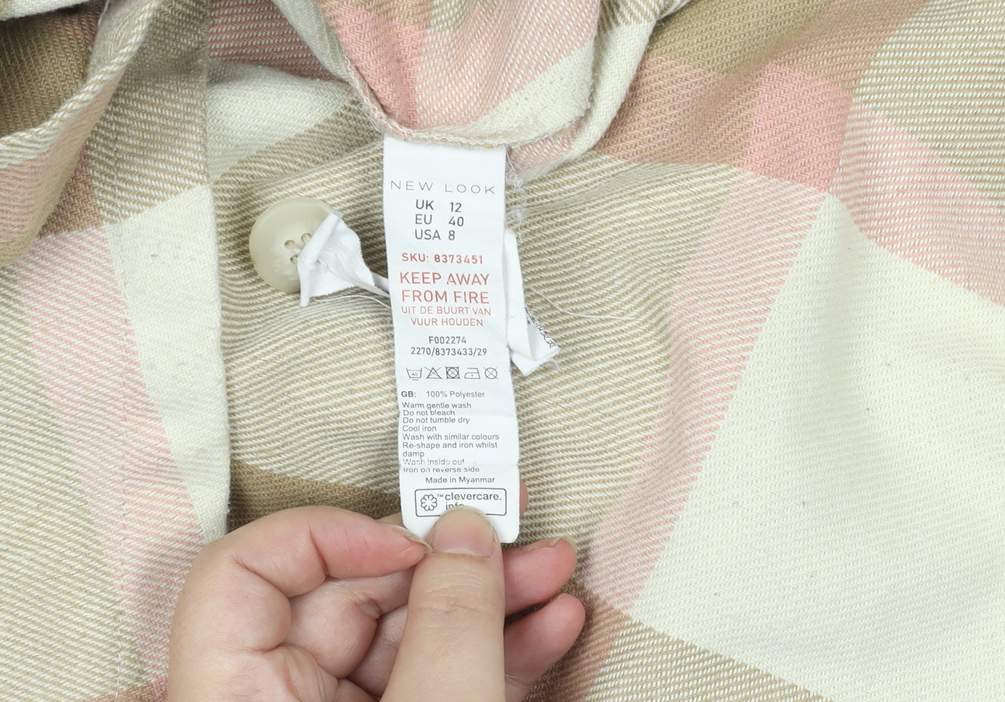 New Look Womens Beige Check Button-Up Shirt Size 12