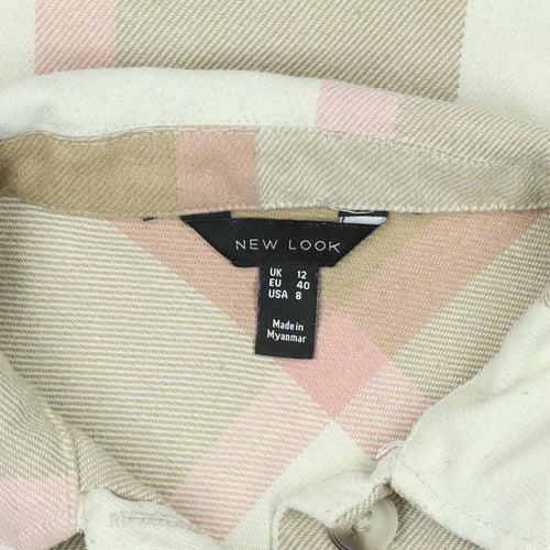 New Look Womens Beige Check Button-Up Shirt Size 12