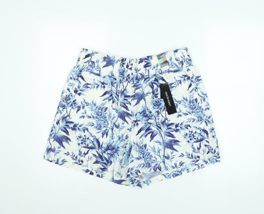 Dunnes Women Blue Floral Linen Blend Chino Shorts Size L