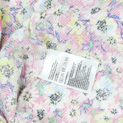H&M Divided Women's Pink Floral Off Shoulder Puff Sleeve Mini Dress Size 16