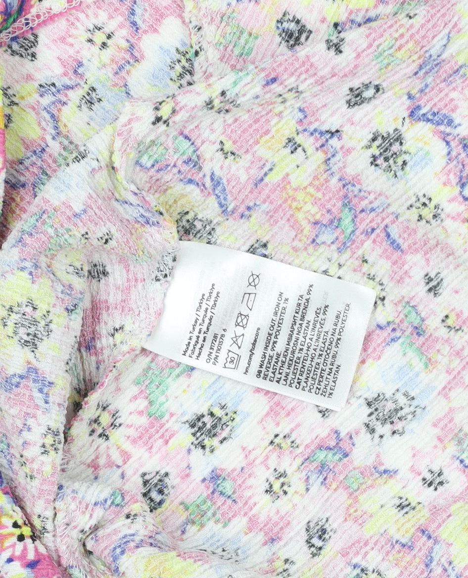 H&M Divided Women's Pink Floral Off Shoulder Puff Sleeve Mini Dress Size 16