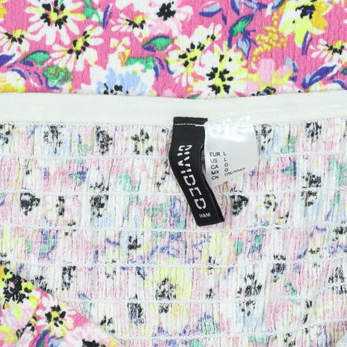 H&M Divided Women's Pink Floral Off Shoulder Puff Sleeve Mini Dress Size 16