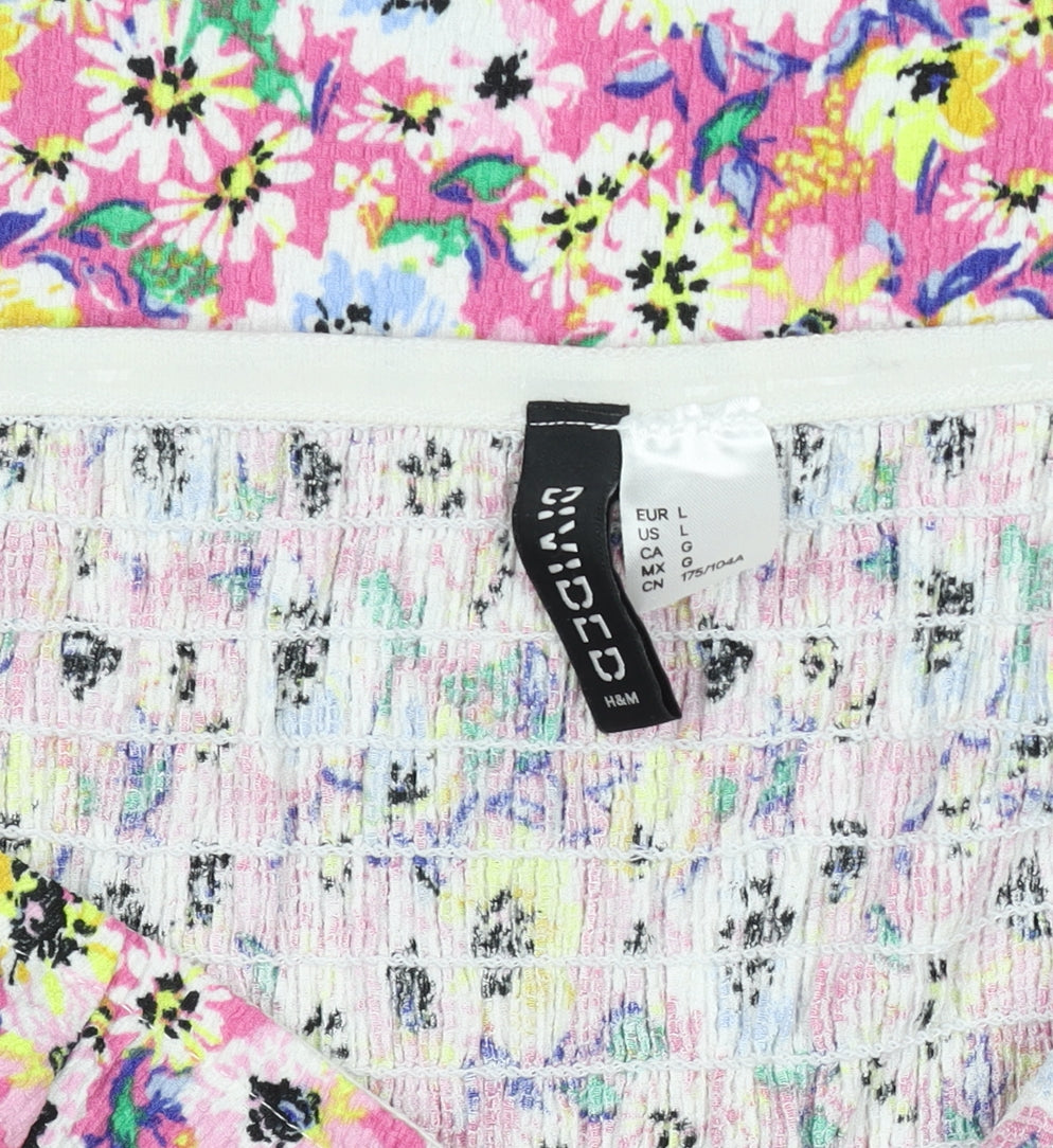 H&M Divided Women's Pink Floral Off Shoulder Puff Sleeve Mini Dress Size 16