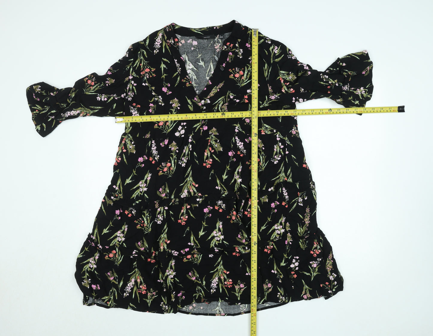 Vero Moda Women’s Black Floral A-Line Knee Length Dress L