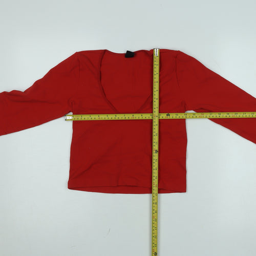 Urban Outfitters Women's Red Cropped Long Sleeve V-Neck Top L