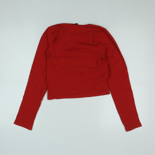 Urban Outfitters Women's Red Cropped Long Sleeve V-Neck Top L