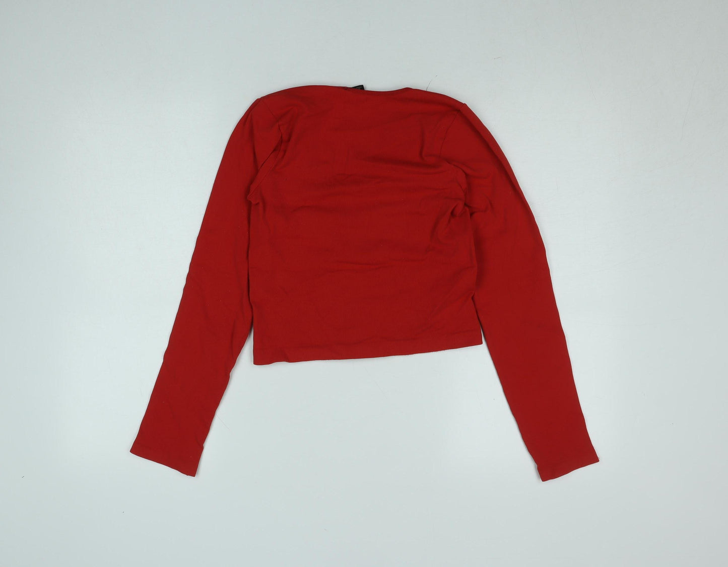 Urban Outfitters Women's Red Cropped Long Sleeve V-Neck Top L