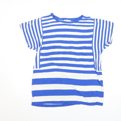 Warehouse Women Blue White Striped Viscose Short Sleeve T-Shirt UK 10