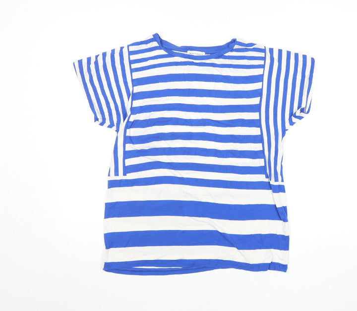 Warehouse Women Blue White Striped Viscose Short Sleeve T-Shirt UK 10