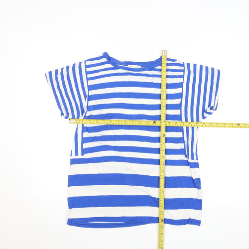 Warehouse Women Blue White Striped Viscose Short Sleeve T-Shirt UK 10