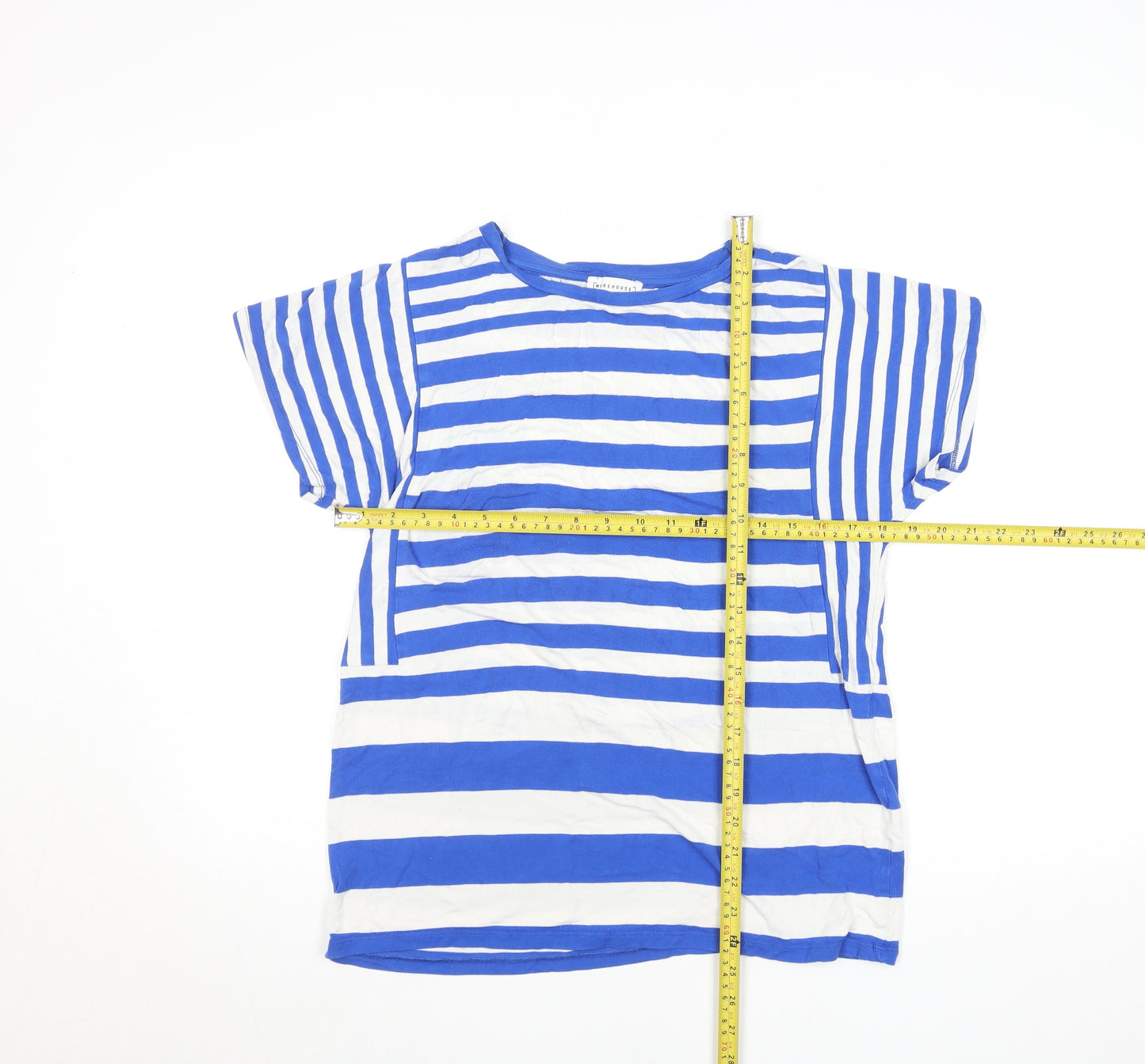 Warehouse Women Blue White Striped Viscose Short Sleeve T-Shirt UK 10