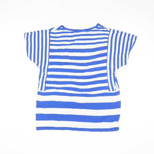 Warehouse Women Blue White Striped Viscose Short Sleeve T-Shirt UK 10