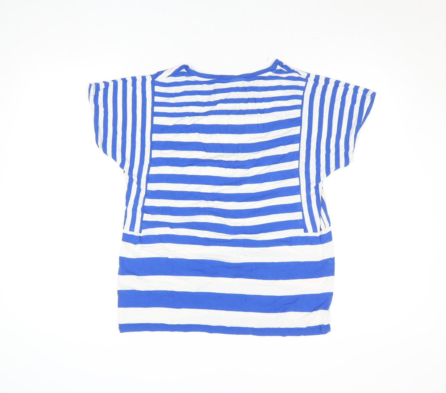 Warehouse Women Blue White Striped Viscose Short Sleeve T-Shirt UK 10