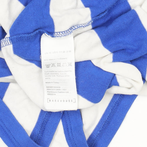 Warehouse Women Blue White Striped Viscose Short Sleeve T-Shirt UK 10