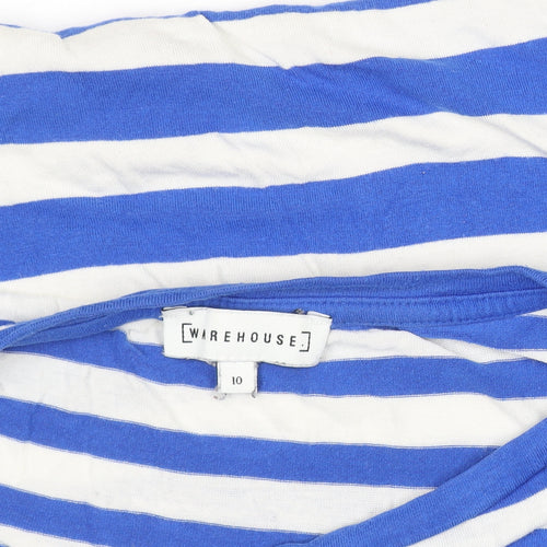 Warehouse Women Blue White Striped Viscose Short Sleeve T-Shirt UK 10