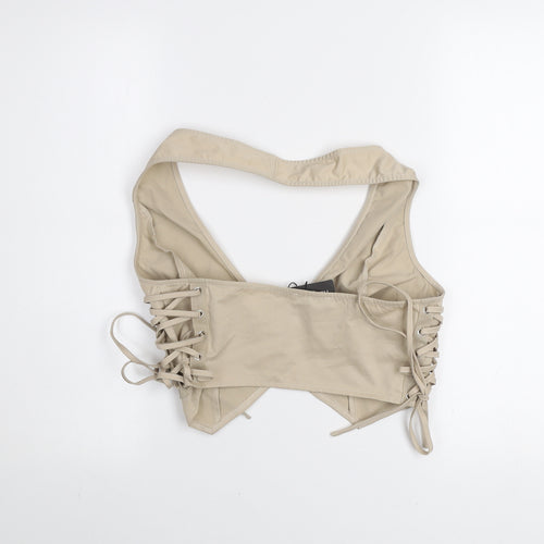 PrettyLittleThing Womens Beige Cropped Lace Up Zip Blouse Size 12
