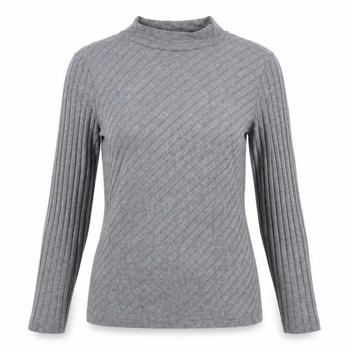 Mango Women Grey Mock Neck Long Sleeve Ribbed Basic Top Size 10