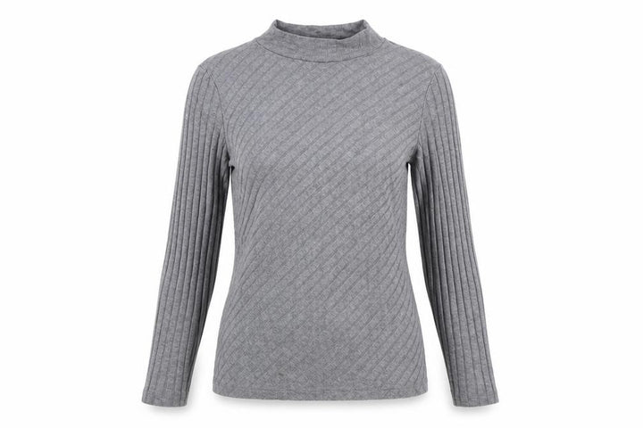 Mango Women Grey Mock Neck Long Sleeve Ribbed Basic Top Size 10
