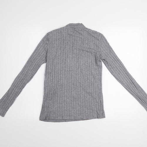 Mango Women Grey Mock Neck Long Sleeve Ribbed Basic Top Size 10