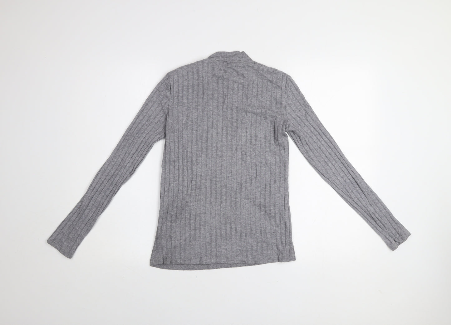 Mango Women Grey Mock Neck Long Sleeve Ribbed Basic Top Size 10