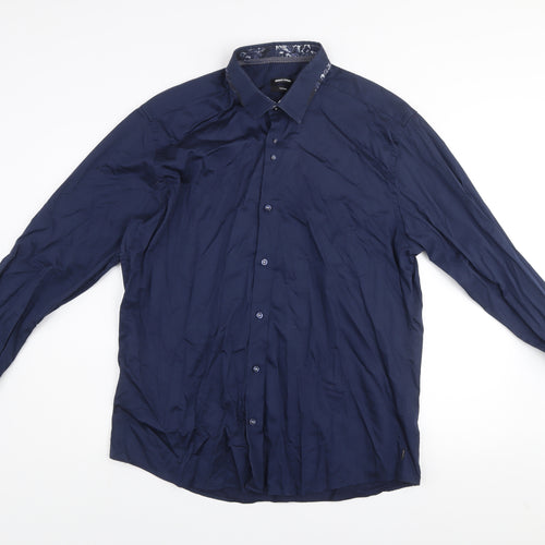 Remus Uomo Men’s Blue Tapered Long Sleeve Cotton Dress Shirt Size 17 43cm