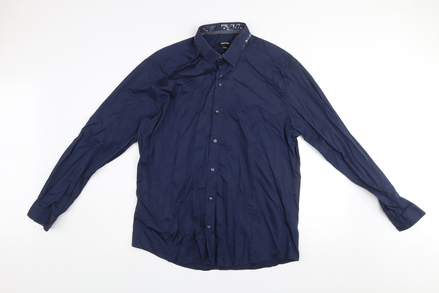 Remus Uomo Men’s Blue Tapered Long Sleeve Cotton Dress Shirt Size 17 43cm