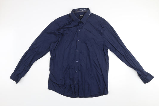 Remus Uomo Men’s Blue Tapered Long Sleeve Cotton Dress Shirt Size 17 43cm