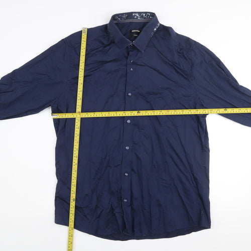 Remus Uomo Men’s Blue Tapered Long Sleeve Cotton Dress Shirt Size 17 43cm