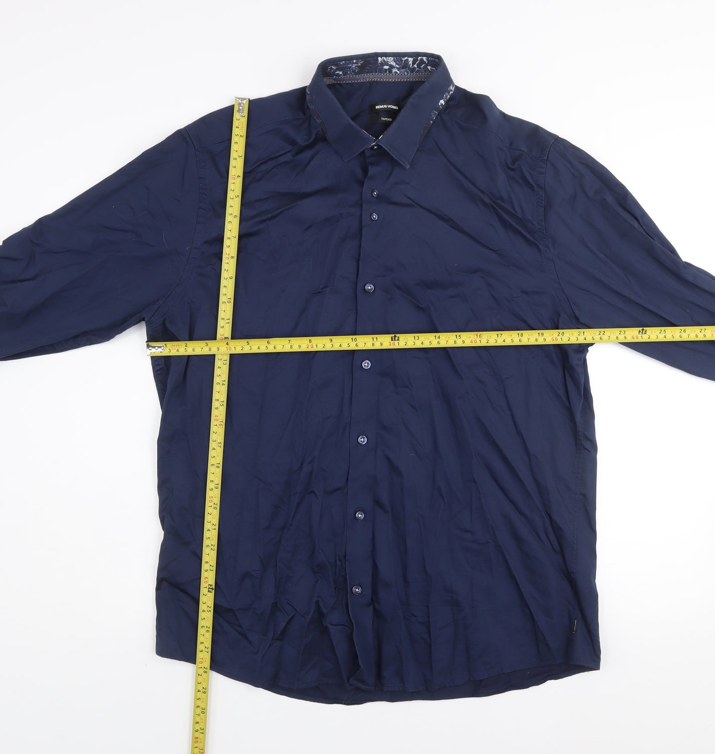 Remus Uomo Men’s Blue Tapered Long Sleeve Cotton Dress Shirt Size 17 43cm