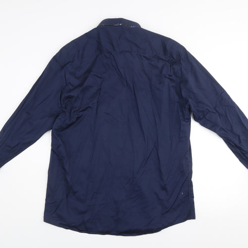 Remus Uomo Men’s Blue Tapered Long Sleeve Cotton Dress Shirt Size 17 43cm