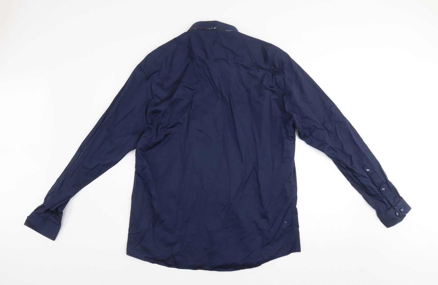 Remus Uomo Men’s Blue Tapered Long Sleeve Cotton Dress Shirt Size 17 43cm