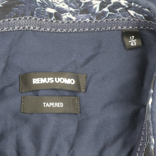 Remus Uomo Men’s Blue Tapered Long Sleeve Cotton Dress Shirt Size 17 43cm