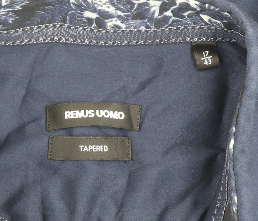 Remus Uomo Men’s Blue Tapered Long Sleeve Cotton Dress Shirt Size 17 43cm