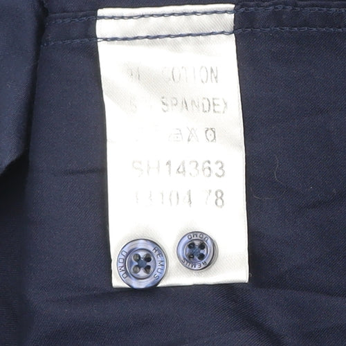 Remus Uomo Men’s Blue Tapered Long Sleeve Cotton Dress Shirt Size 17 43cm