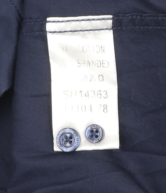 Remus Uomo Men’s Blue Tapered Long Sleeve Cotton Dress Shirt Size 17 43cm