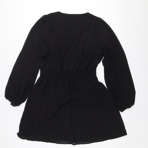 Vila Women's Black A-Line Long Sleeve Beaded V-Neck Short Dress Size 8