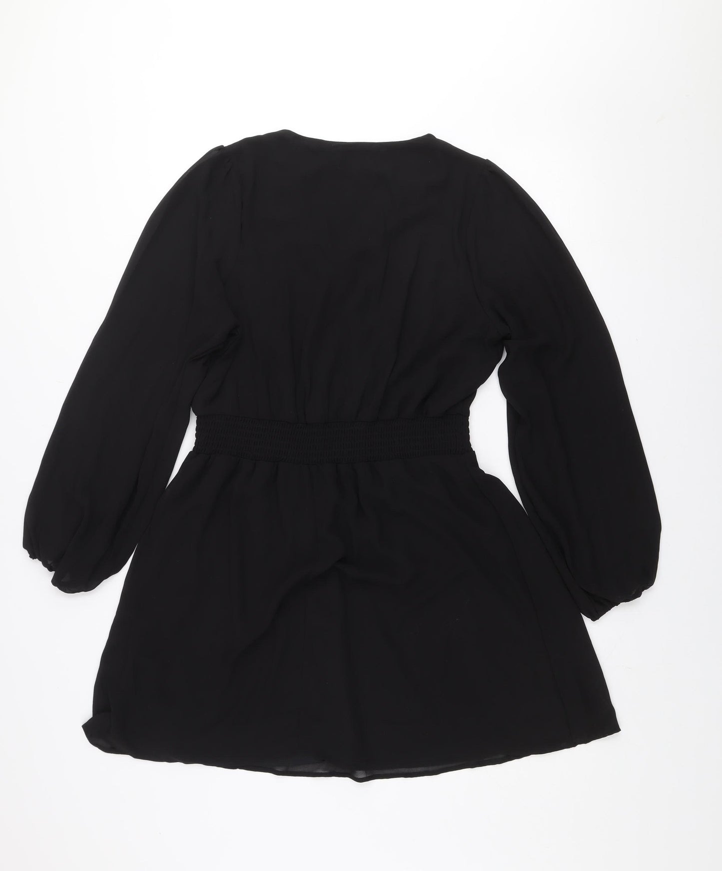 Vila Women's Black A-Line Long Sleeve Beaded V-Neck Short Dress Size 8