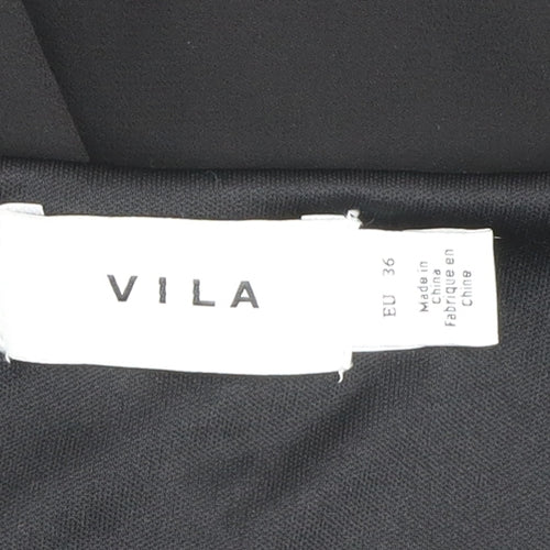 Vila Women's Black A-Line Long Sleeve Beaded V-Neck Short Dress Size 8