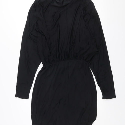 Zara Women Black Viscose Long Sleeve Short Shift Dress Size 12