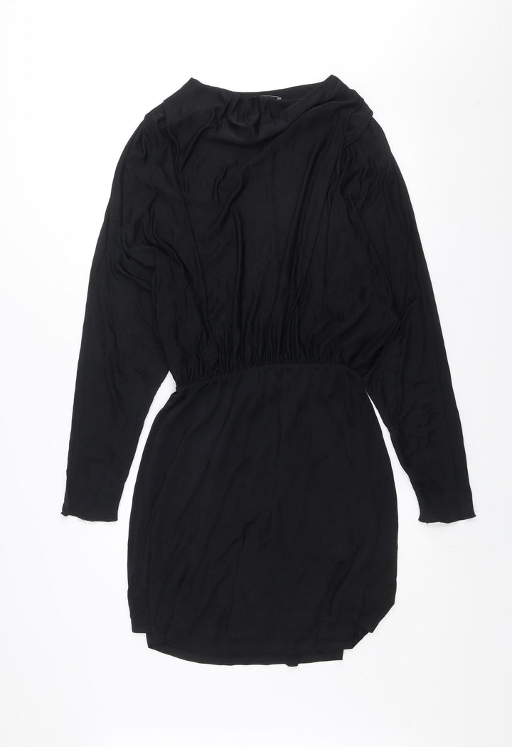 Zara Women Black Viscose Long Sleeve Short Shift Dress Size 12