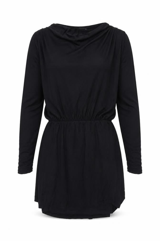 Zara Women Black Viscose Long Sleeve Short Shift Dress Size 12