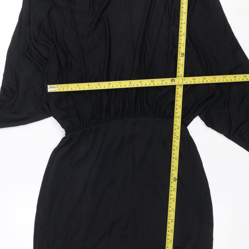 Zara Women Black Viscose Long Sleeve Short Shift Dress Size 12