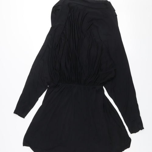 Zara Women Black Viscose Long Sleeve Short Shift Dress Size 12
