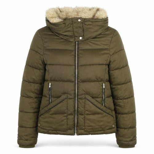 Zara Women Green Faux Fur Trim Hooded Puffer Jacket Size 8