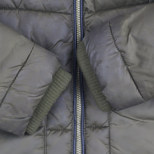 Zara Women Green Faux Fur Trim Hooded Puffer Jacket Size 8