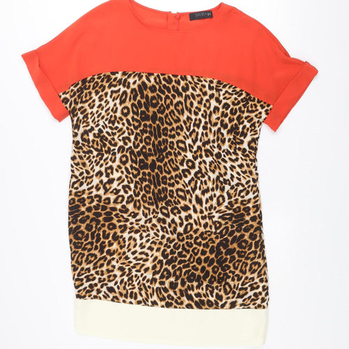 Savida Women’s Multicoloured Shift Dress Size 12 Leopard Print Short Sleeve
